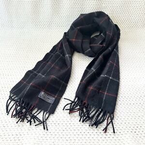 Burberry Vintage Blue Red White Nova Check Plaid Grid Cashmere Long Fringe Scarf